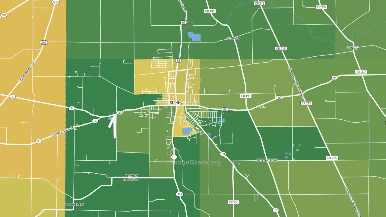 Shelby, OH Map of Vandalism Rates