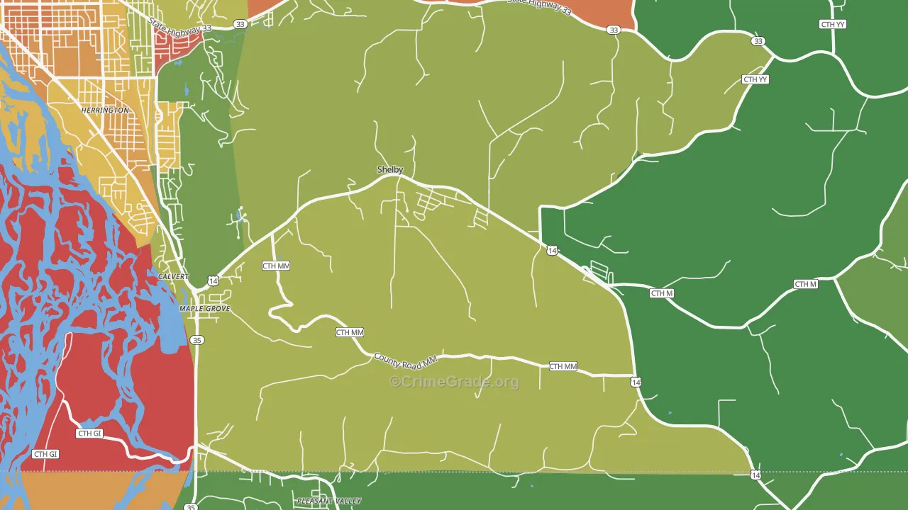 Shelby, WI Map of Vandalism Rates