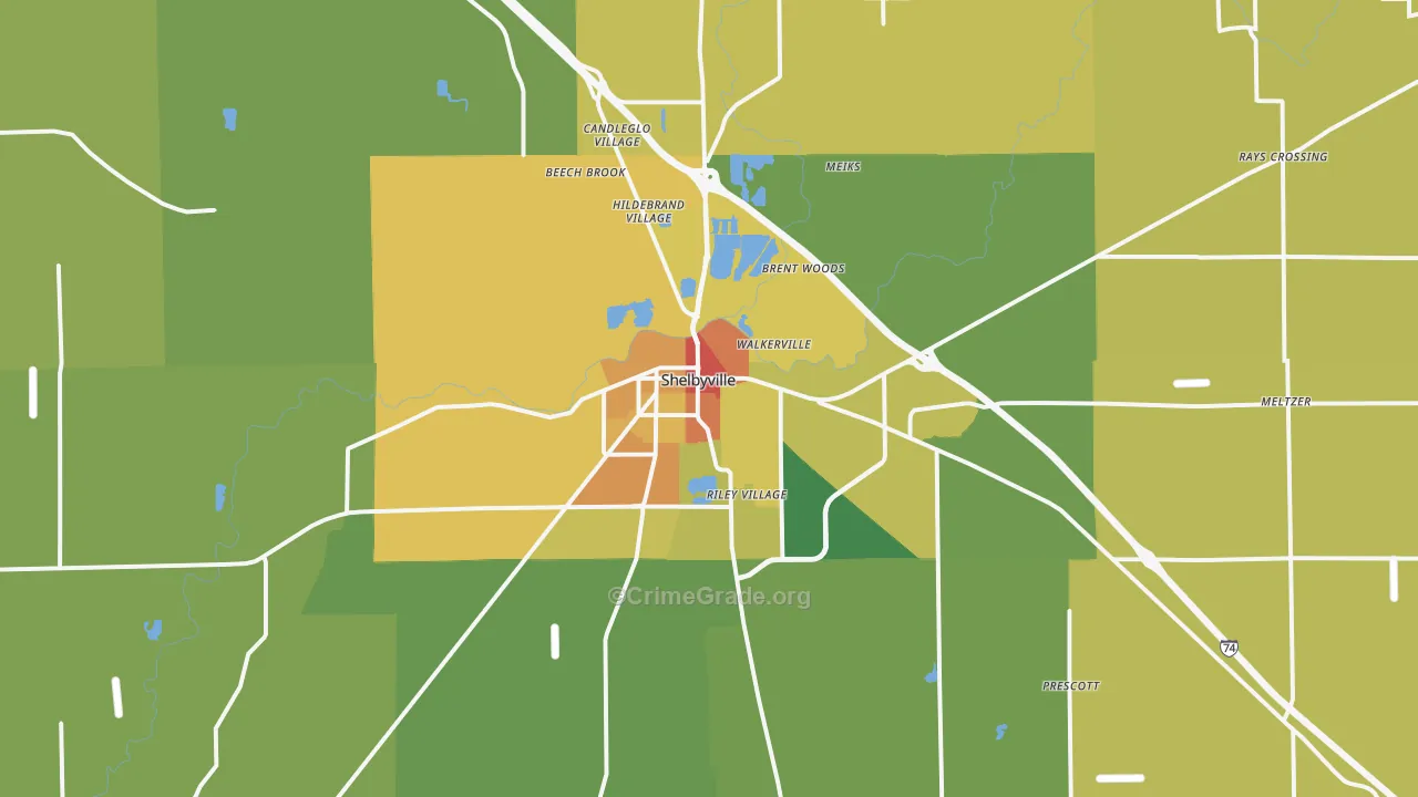 Shelbyville, IN Map of Vandalism Rates