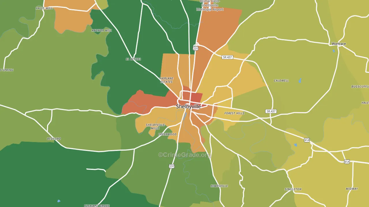 Shelbyville, TN Map of Vandalism Rates
