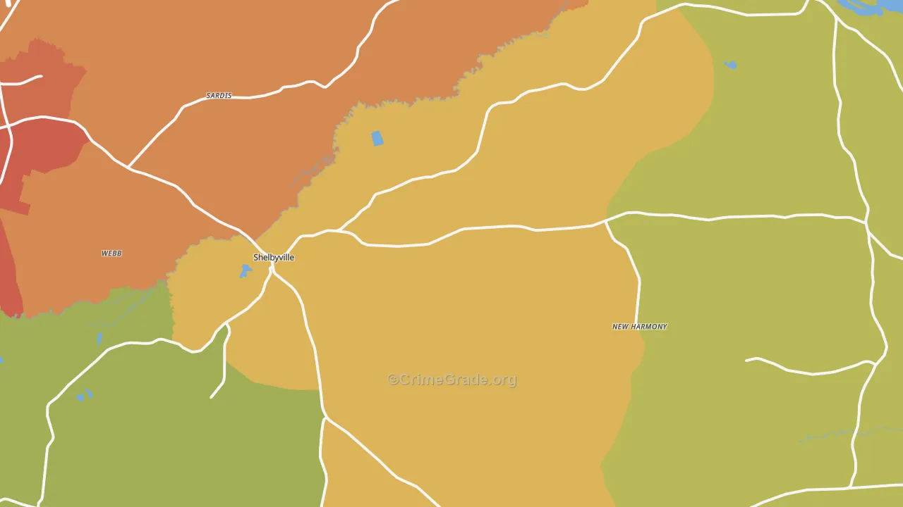 Shelbyville, TX Map of Vandalism Rates