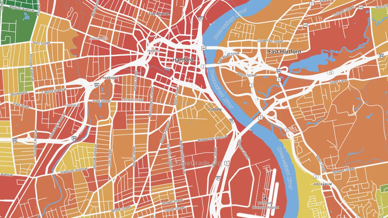 Sheldon Charter Oak, Hartford, CT Map of Vandalism Rates