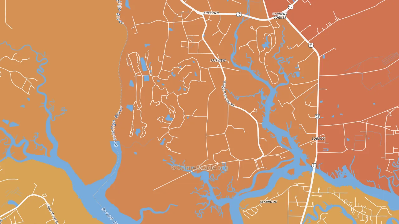 Sheldon, SC Map of Vandalism Rates