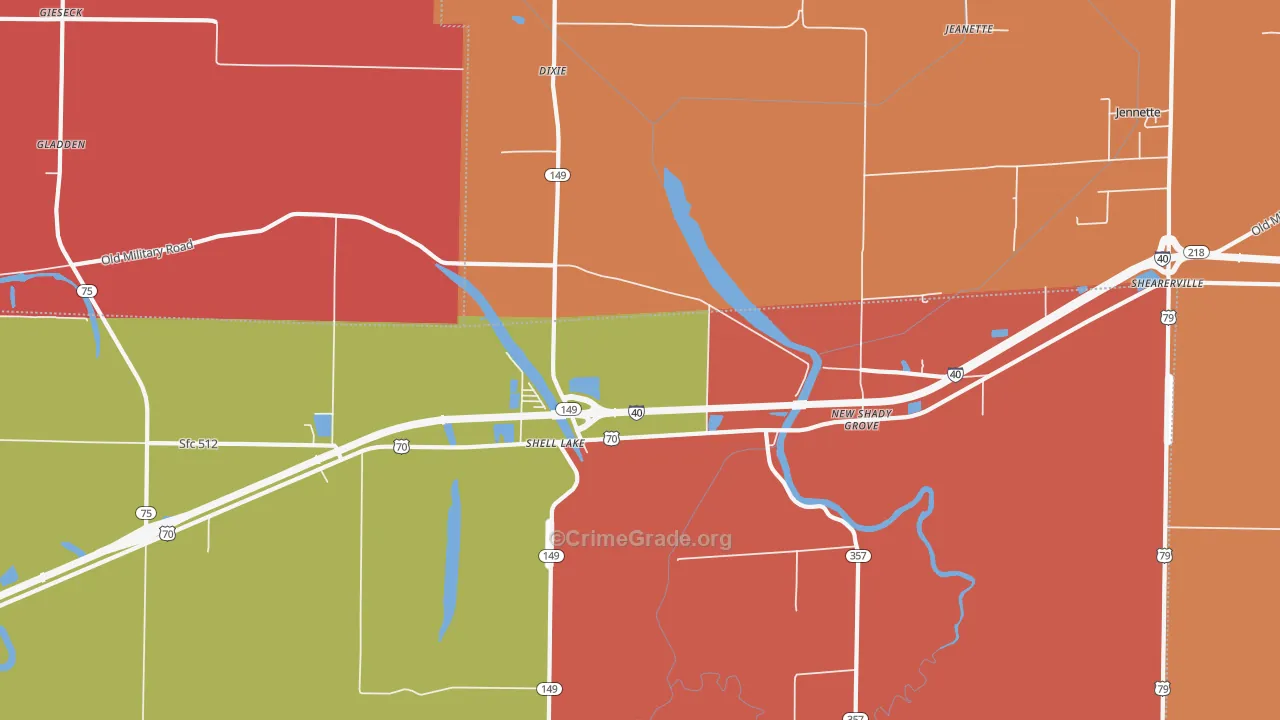 Shell Lake, AR Map of Vandalism Rates