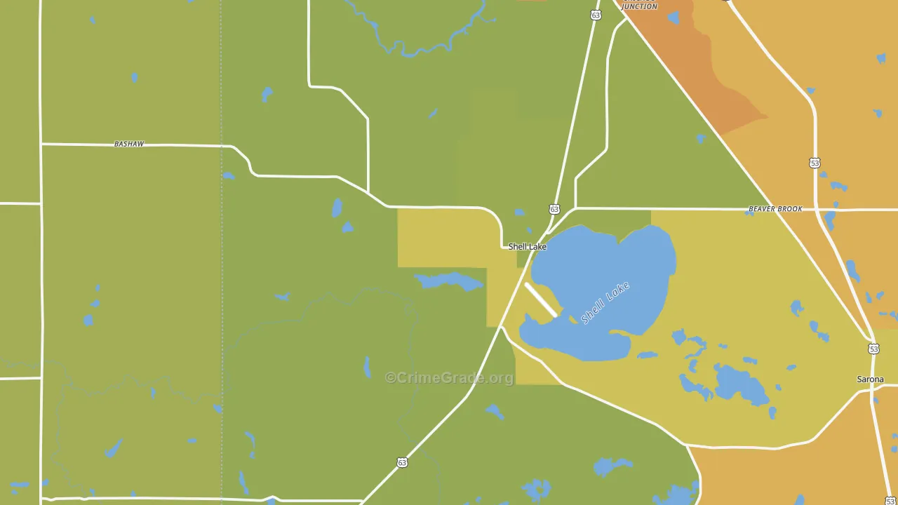 Shell Lake, WI Map of Vandalism Rates