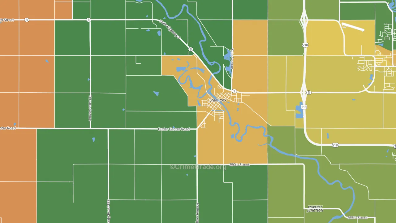 Shell Rock, IA Map of Vandalism Rates
