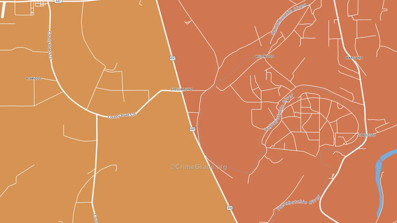 Shellmound, MS Map of Vandalism Rates