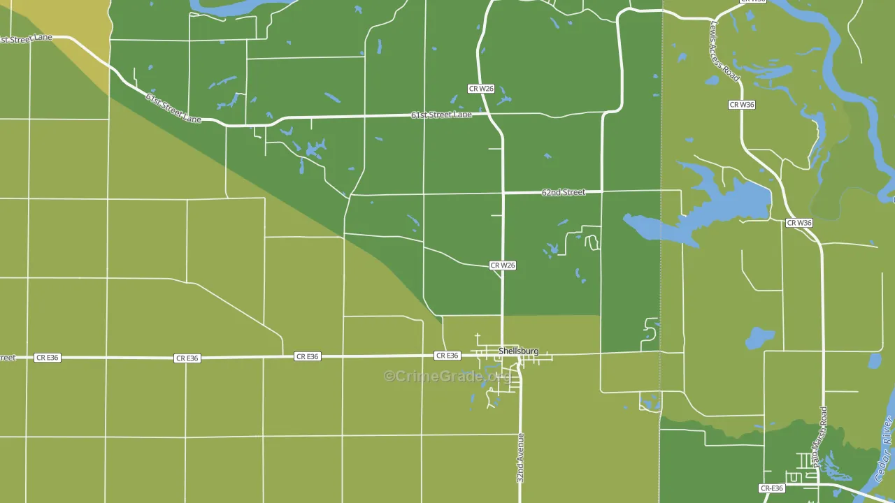 Shellsburg, IA Map of Vandalism Rates