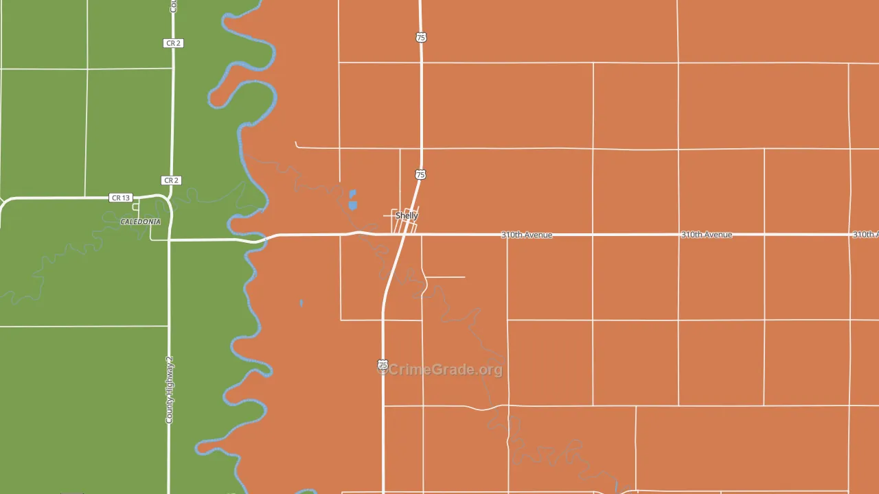 Shelly, MN Map of Vandalism Rates
