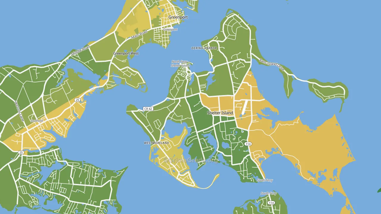 Shelter Island Heights, NY Map of Vandalism Rates