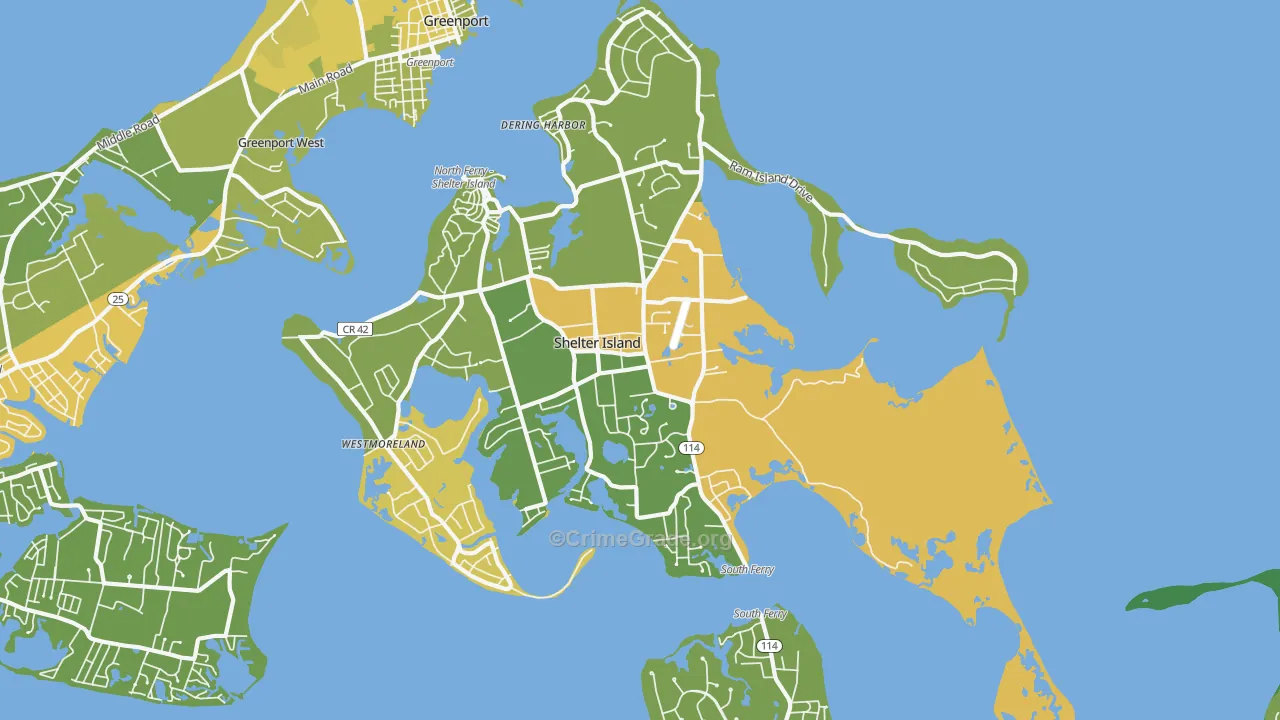 Shelter Island, NY Map of Vandalism Rates