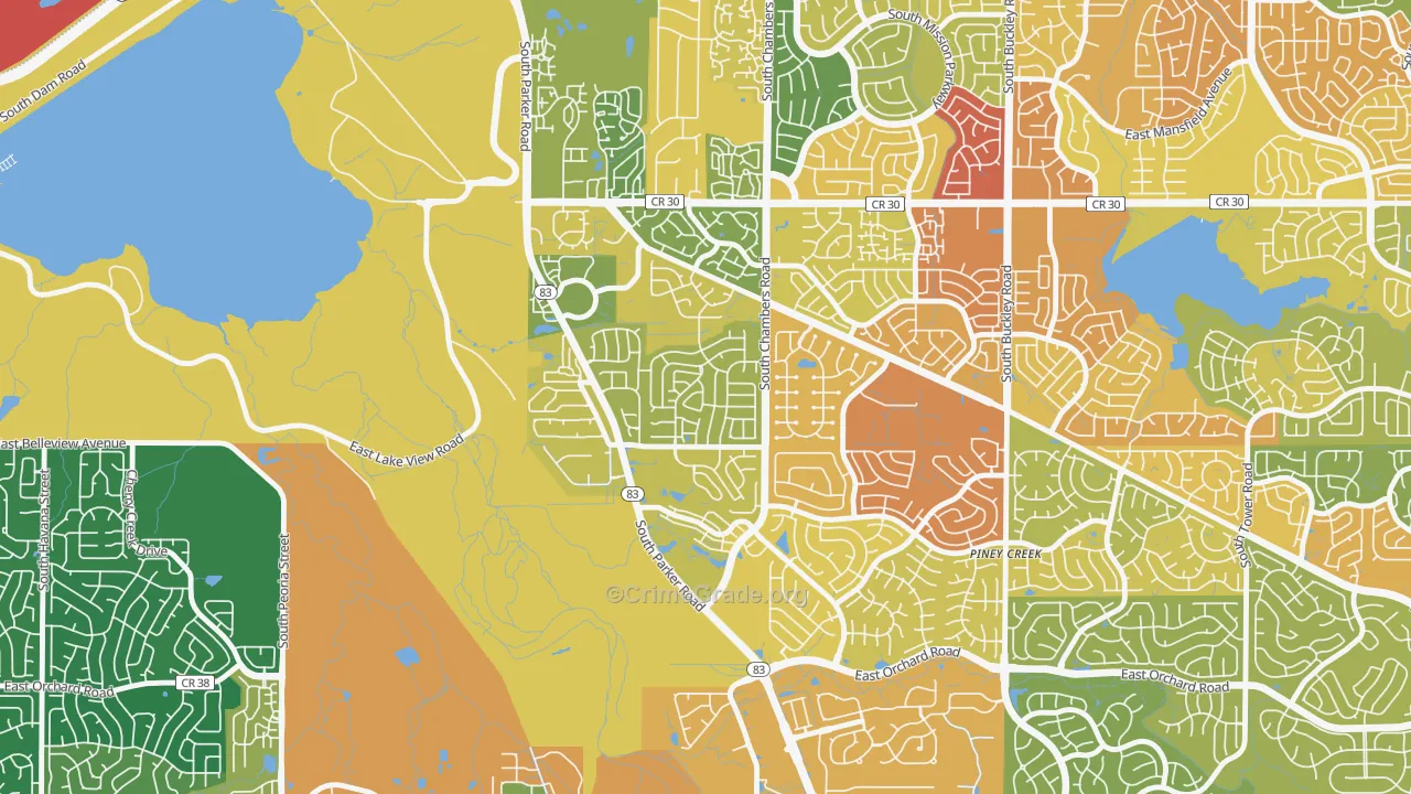Shenandoah, Aurora, CO Map of Vandalism Rates