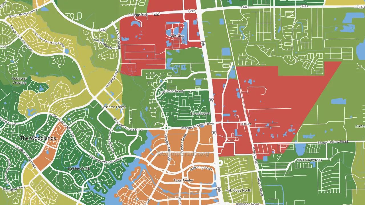 Shenandoah, TX Map of Vandalism Rates