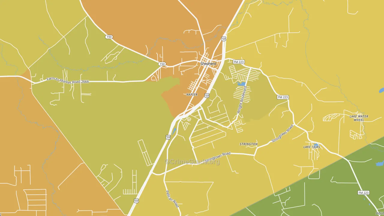Shepherd, TX Map of Vandalism Rates
