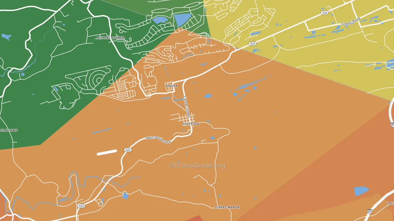 Sheppton, PA Map of Vandalism Rates