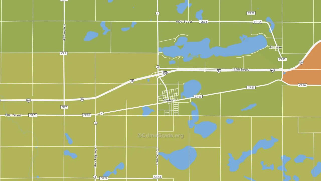 Sherburn, MN Map of Vandalism Rates