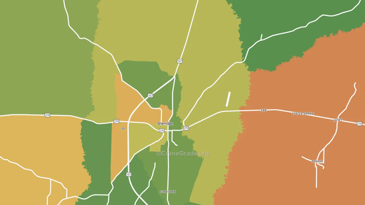 Sheridan, AR Map of Vandalism Rates