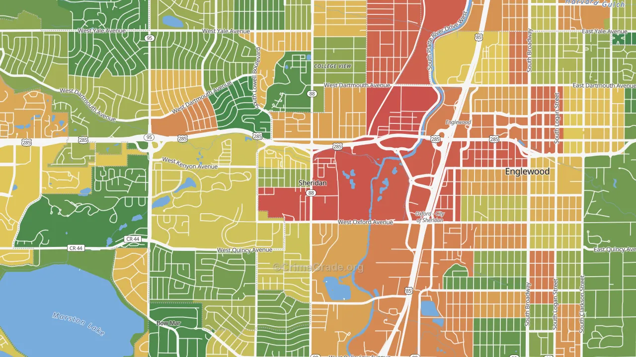 Sheridan, CO Map of Vandalism Rates