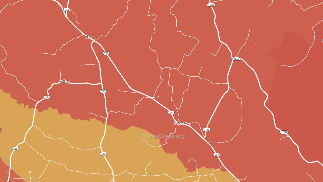 Sheridan, KY Map of Vandalism Rates