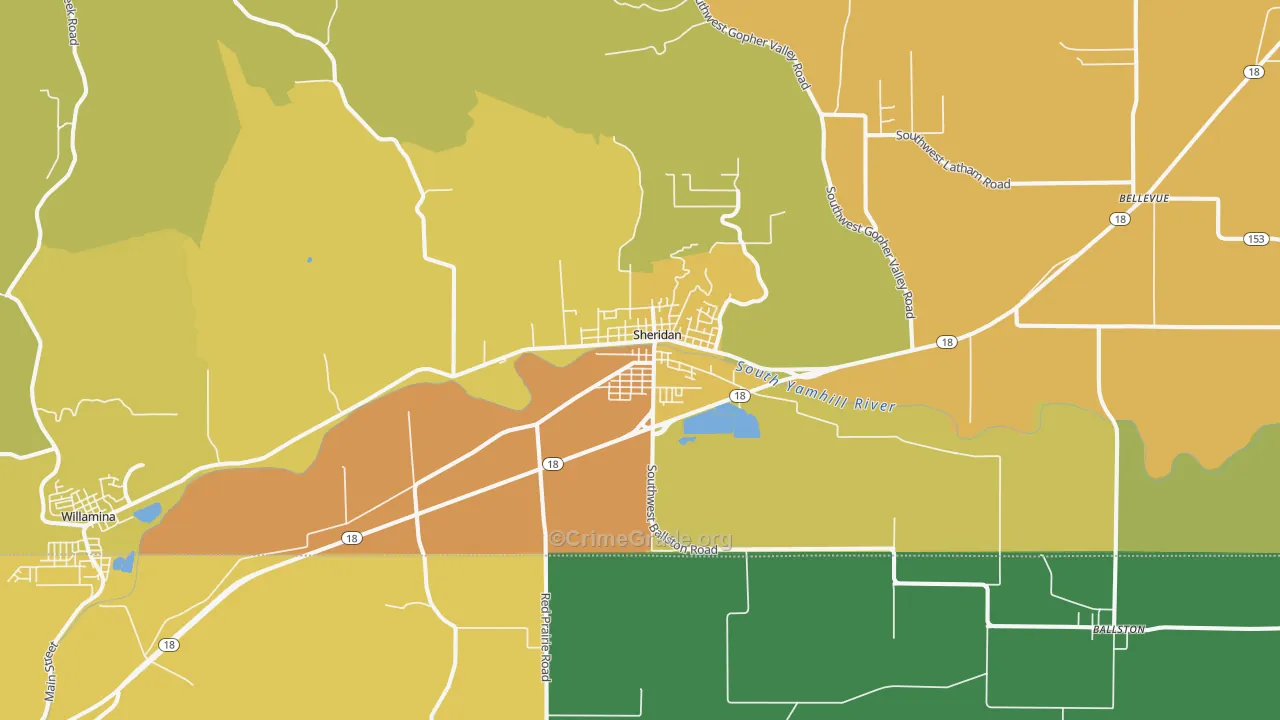 Sheridan, OR Map of Vandalism Rates