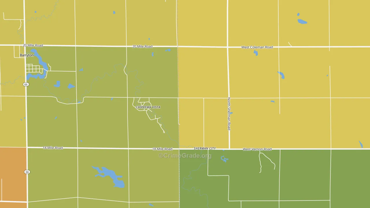 Sherman City, MI Map of Vandalism Rates