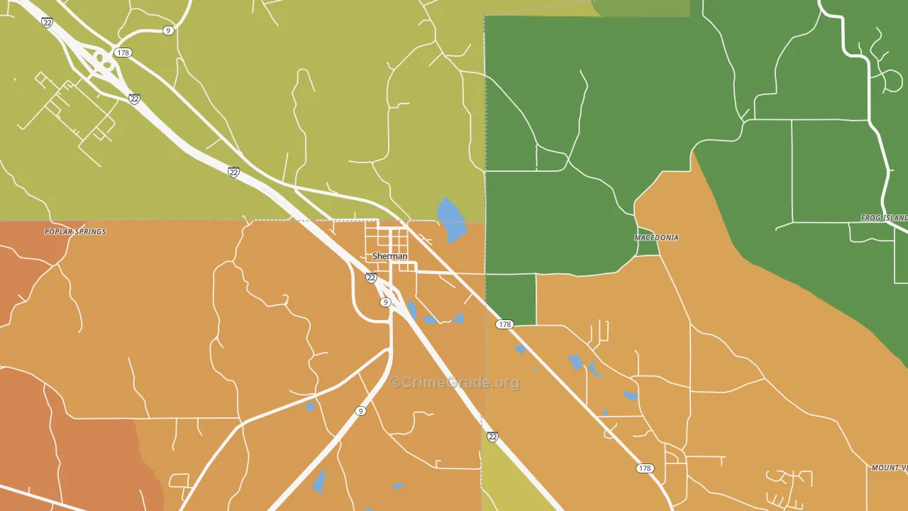 Sherman, MS Map of Vandalism Rates