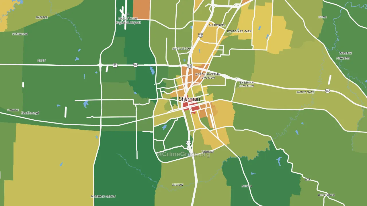Sherman, TX Map of Vandalism Rates