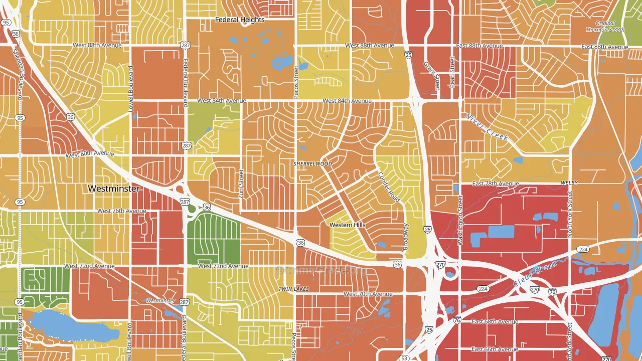 Sherrelwood, CO Map of Vandalism Rates