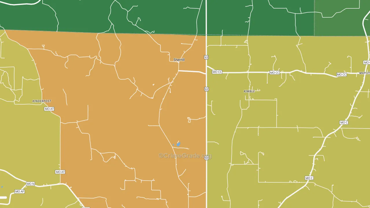 Sherrill, MO Map of Vandalism Rates