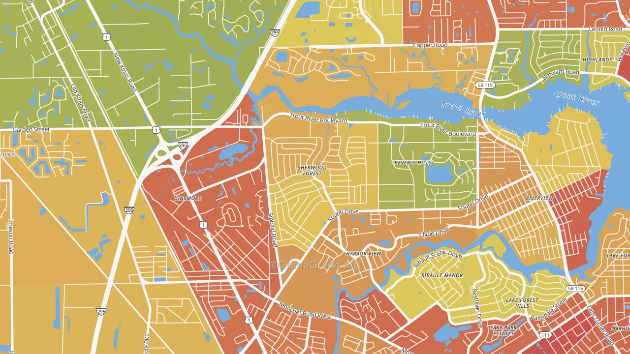 Sherwood Forest, Jacksonville, FL Map of Vandalism Rates