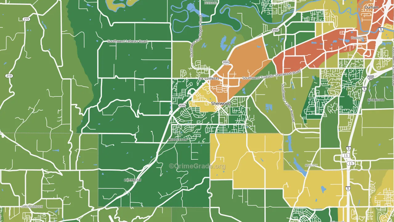 Sherwood, OR Map of Vandalism Rates