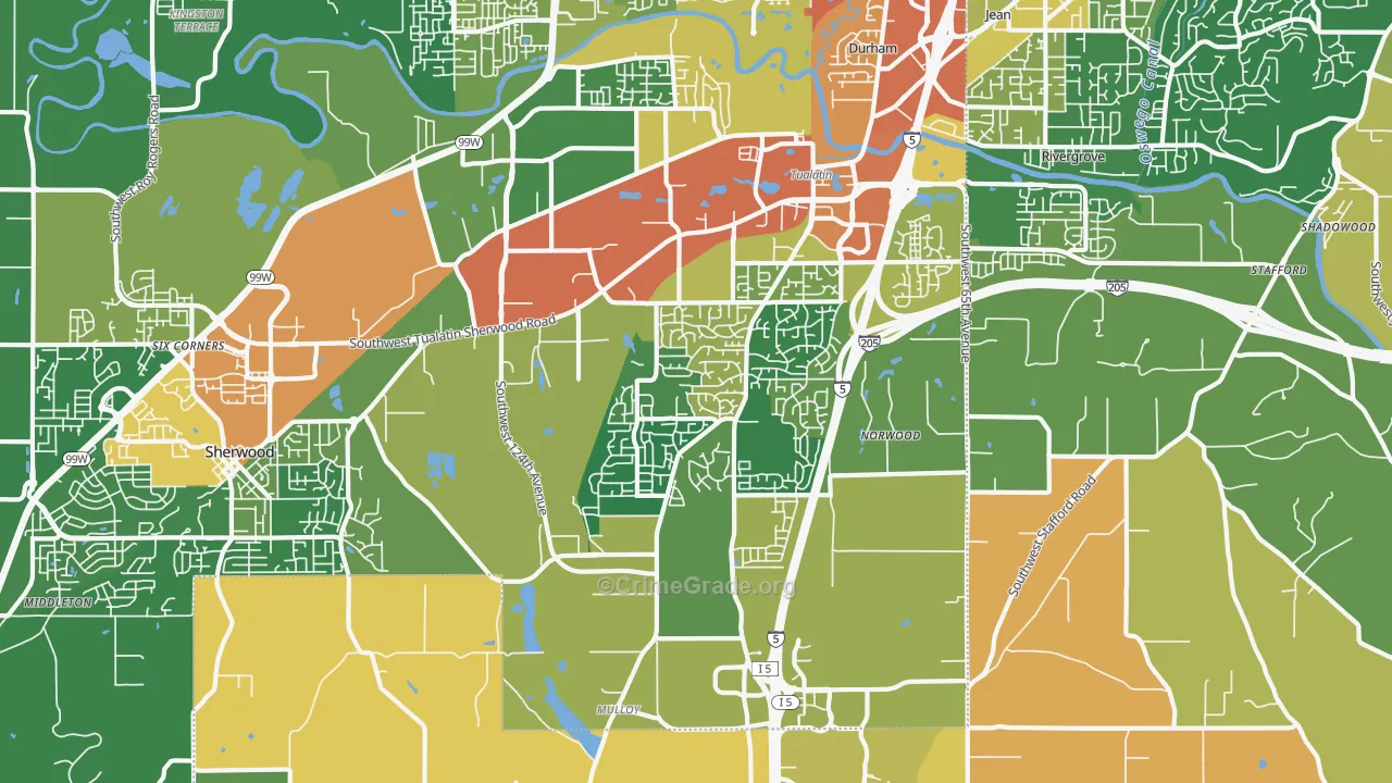 Sherwood-Tualatin South, Tualatin, OR Map of Vandalism Rates