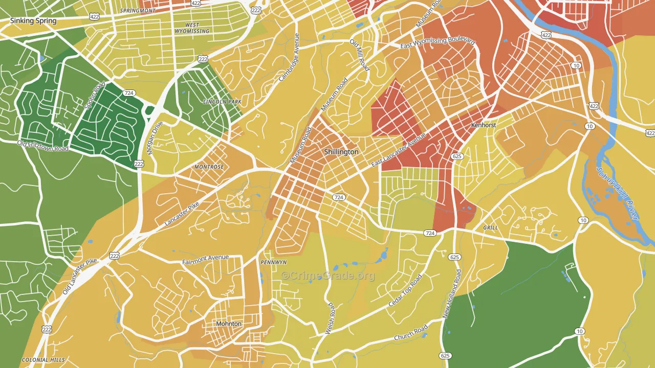 Shillington, PA Map of Vandalism Rates