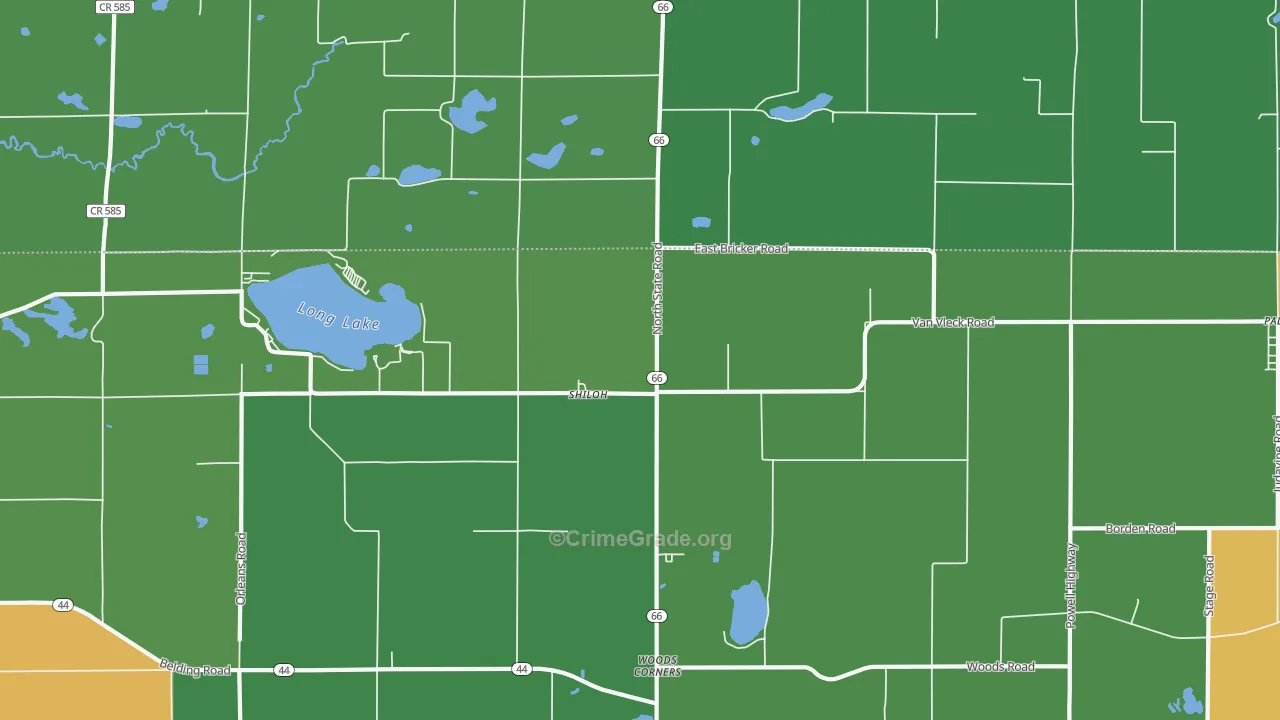 Shiloh, MI Map of Vandalism Rates