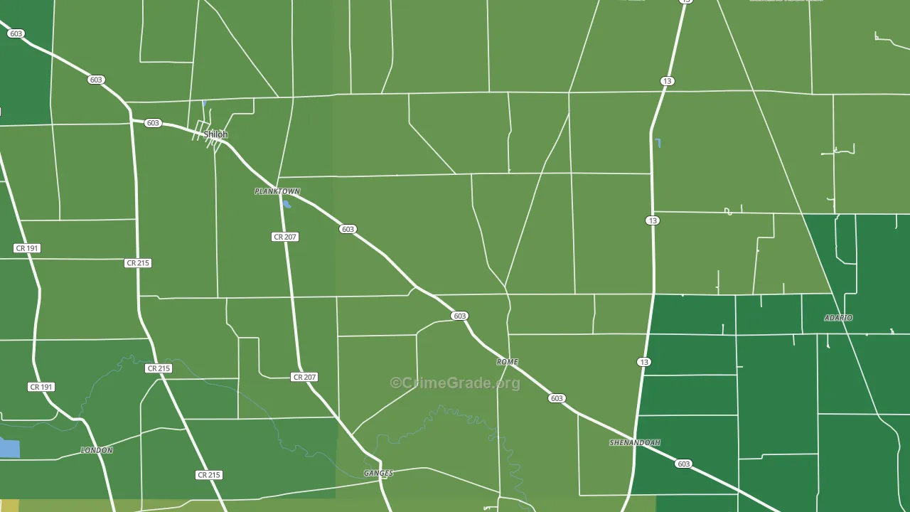 Shiloh, OH Map of Vandalism Rates