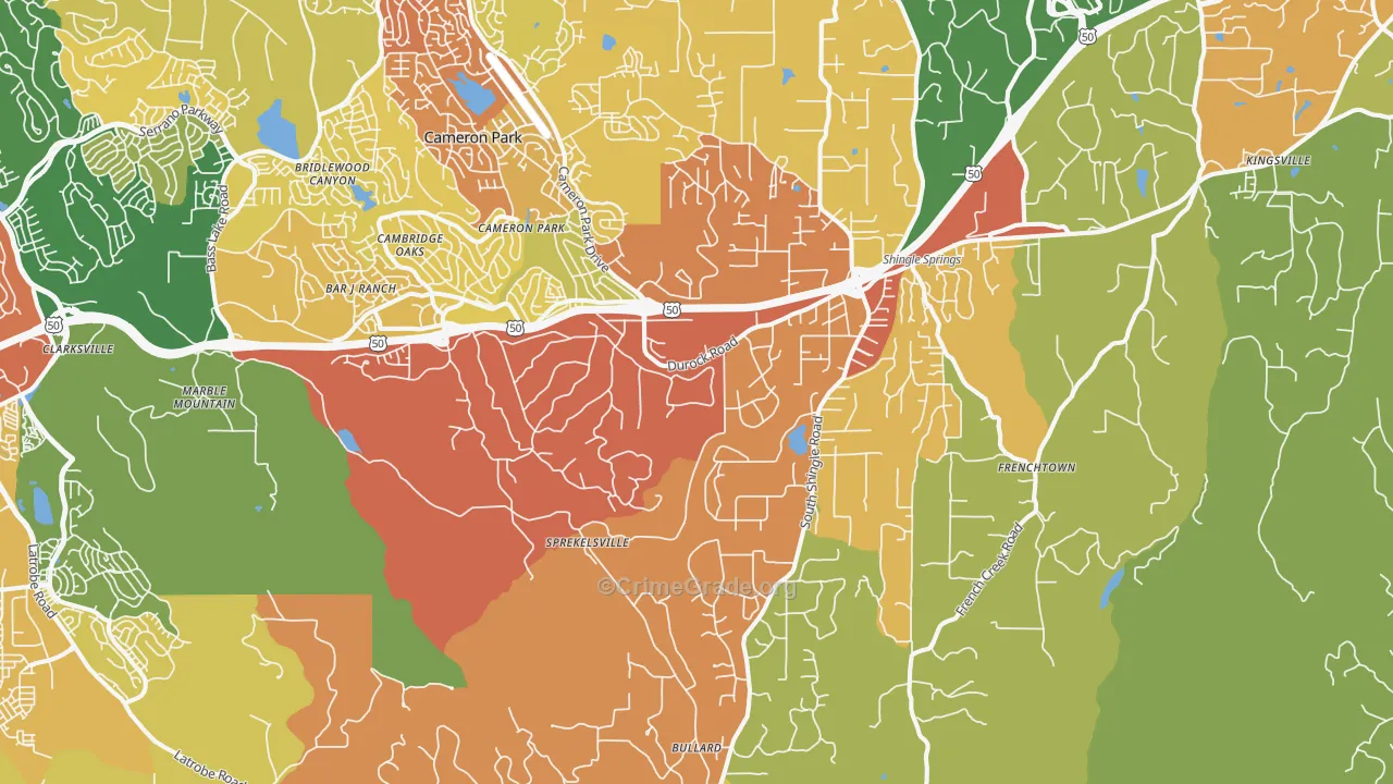 Shingle Springs, CA Map of Vandalism Rates