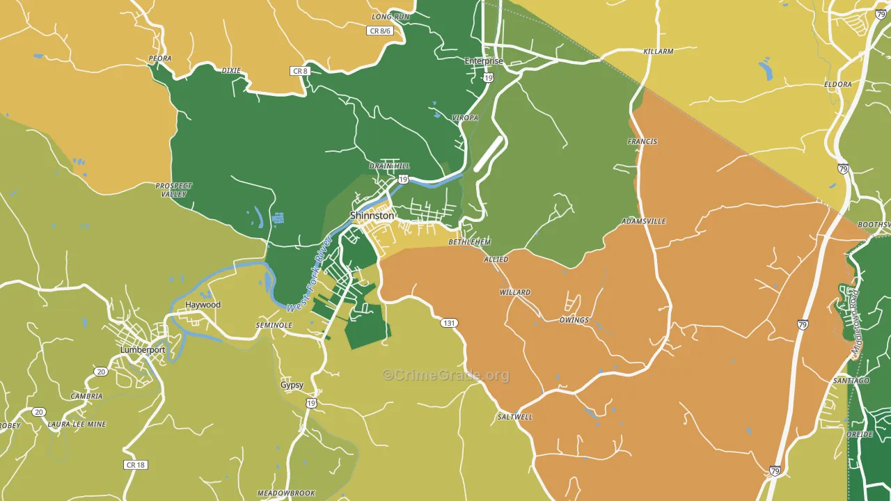 Shinnston, WV Map of Vandalism Rates
