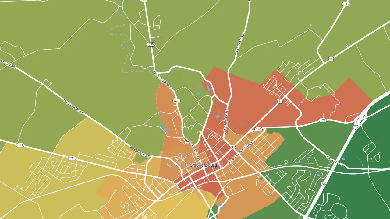 Shippensburg University, PA Map of Vandalism Rates