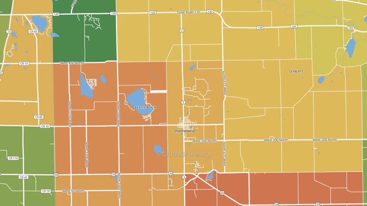 Shipshewana, IN Map of Vandalism Rates
