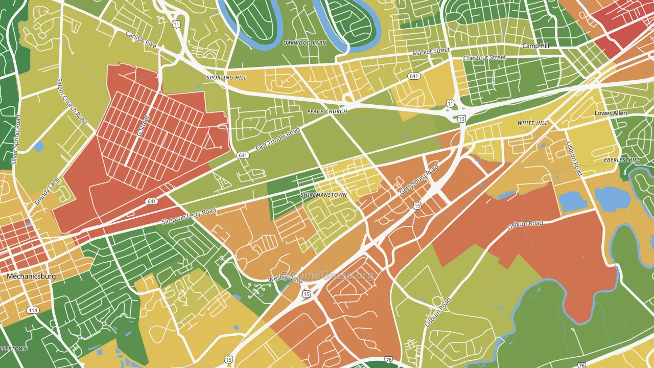 Shiremanstown, PA Map of Vandalism Rates