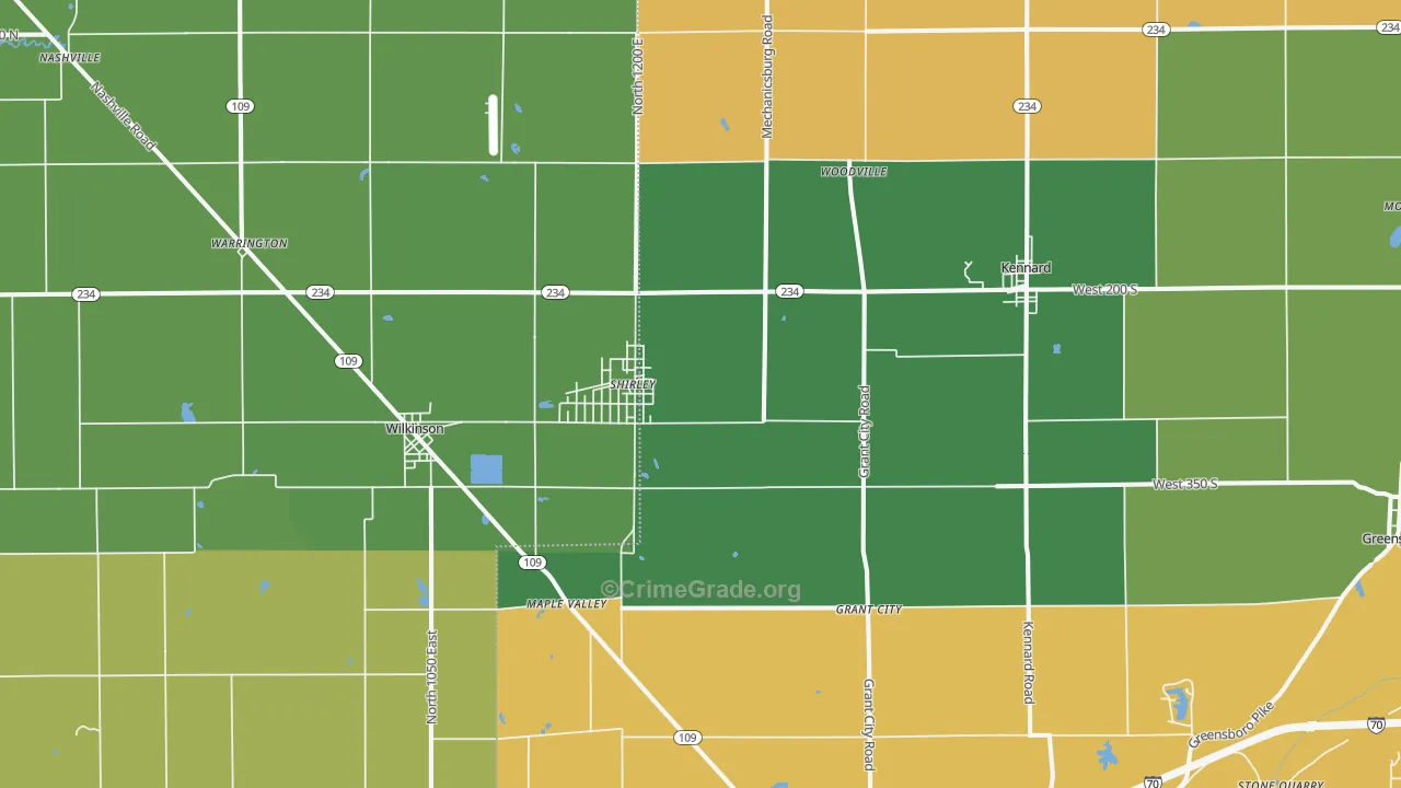 Shirley, IN Map of Vandalism Rates