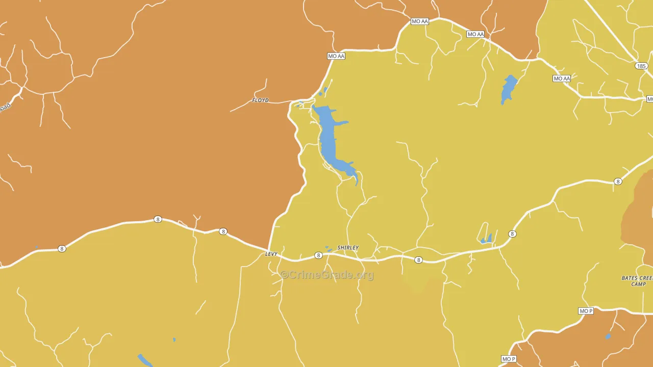 Shirley, MO Map of Vandalism Rates