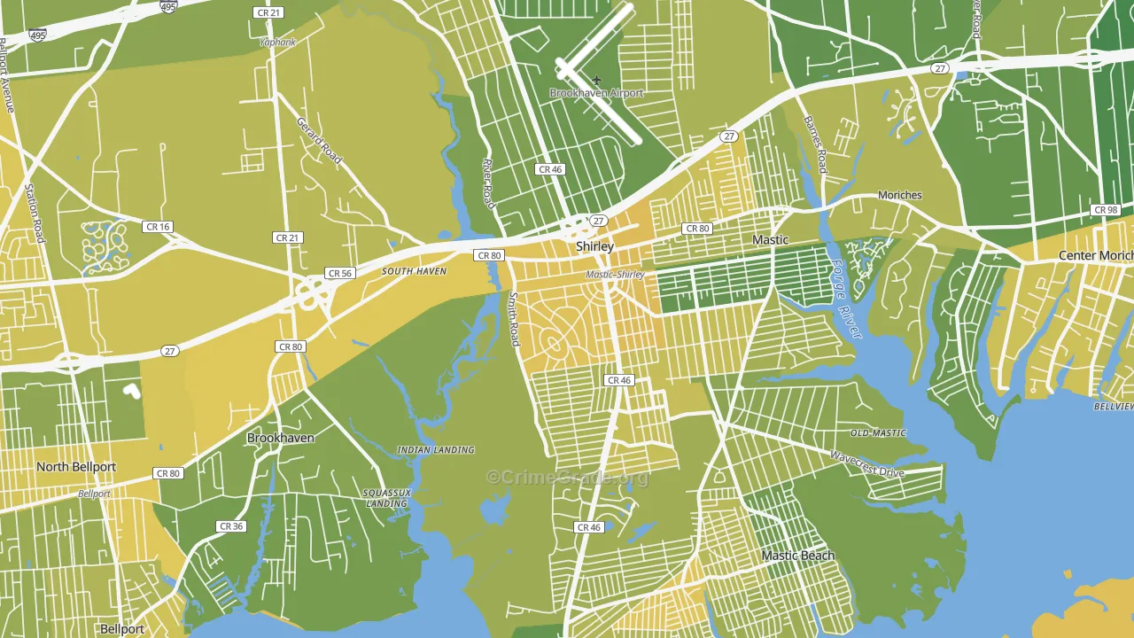 Shirley, NY Map of Vandalism Rates