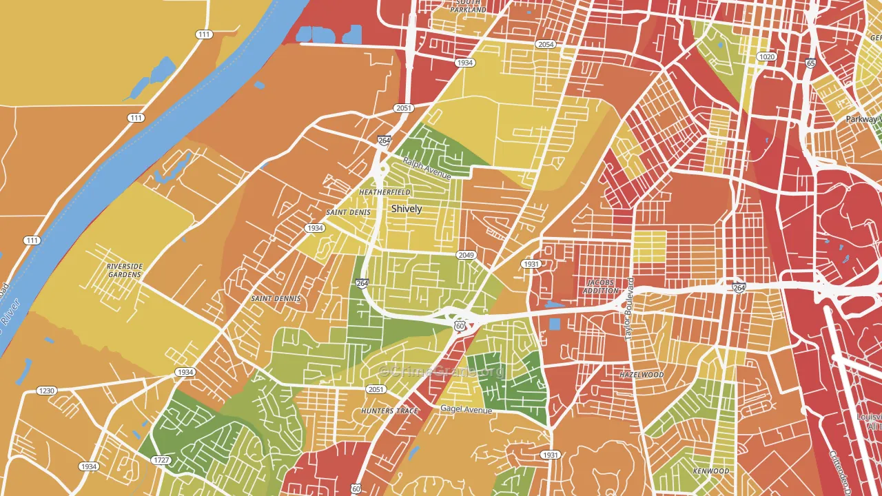 Shively, KY Map of Vandalism Rates