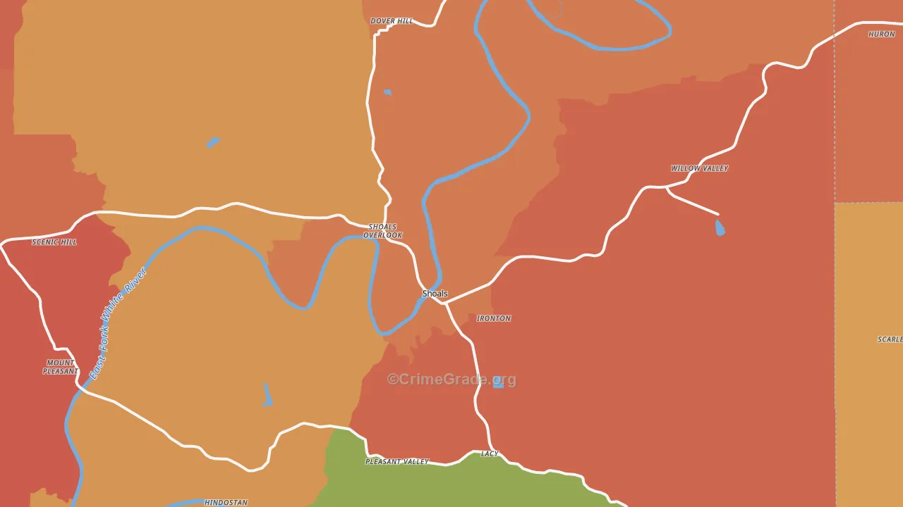 Shoals, IN Map of Vandalism Rates