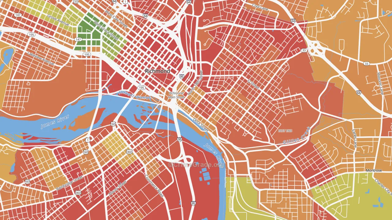 Shockoe Bottom, Richmond, VA Map of Vandalism Rates