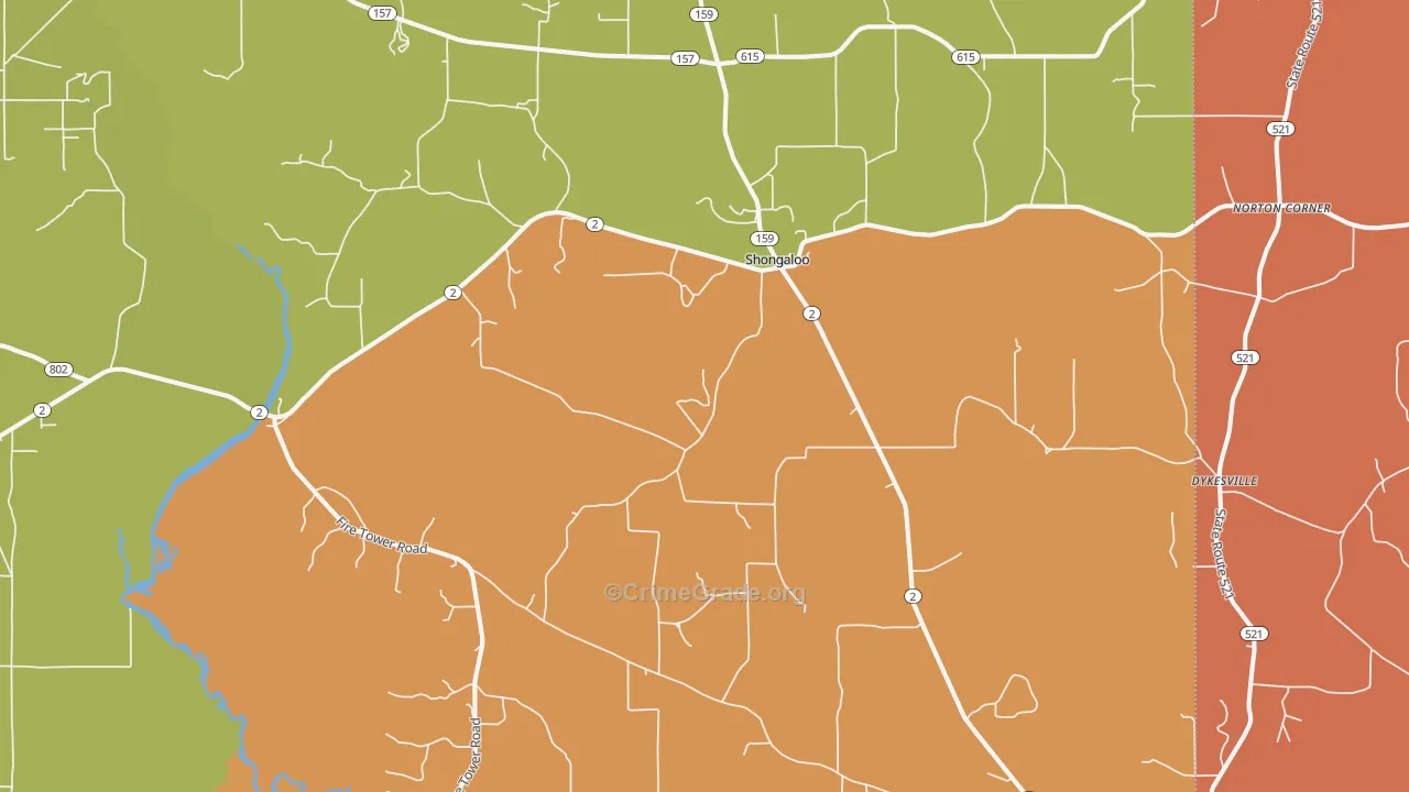 Shongaloo, LA Map of Vandalism Rates