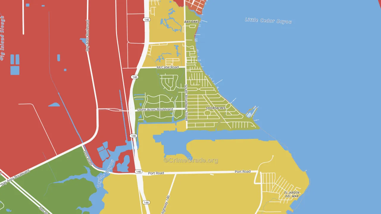Shoreacres, TX Map of Vandalism Rates