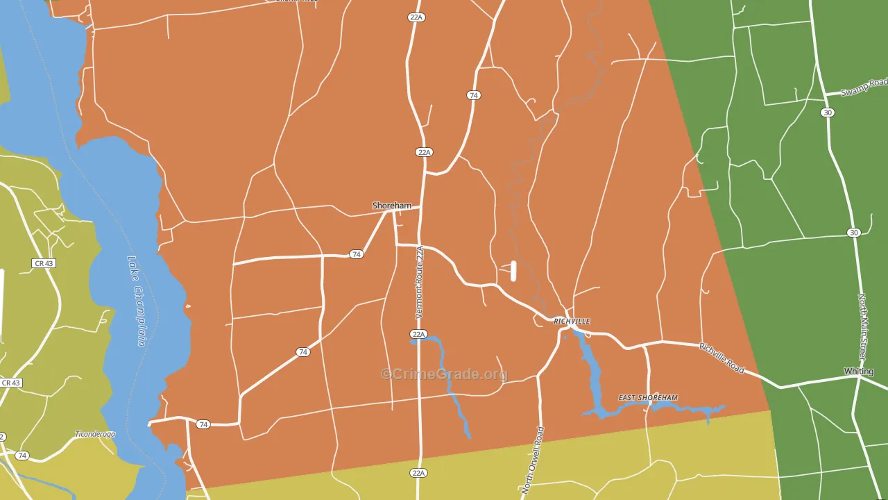 Shoreham, VT Map of Vandalism Rates