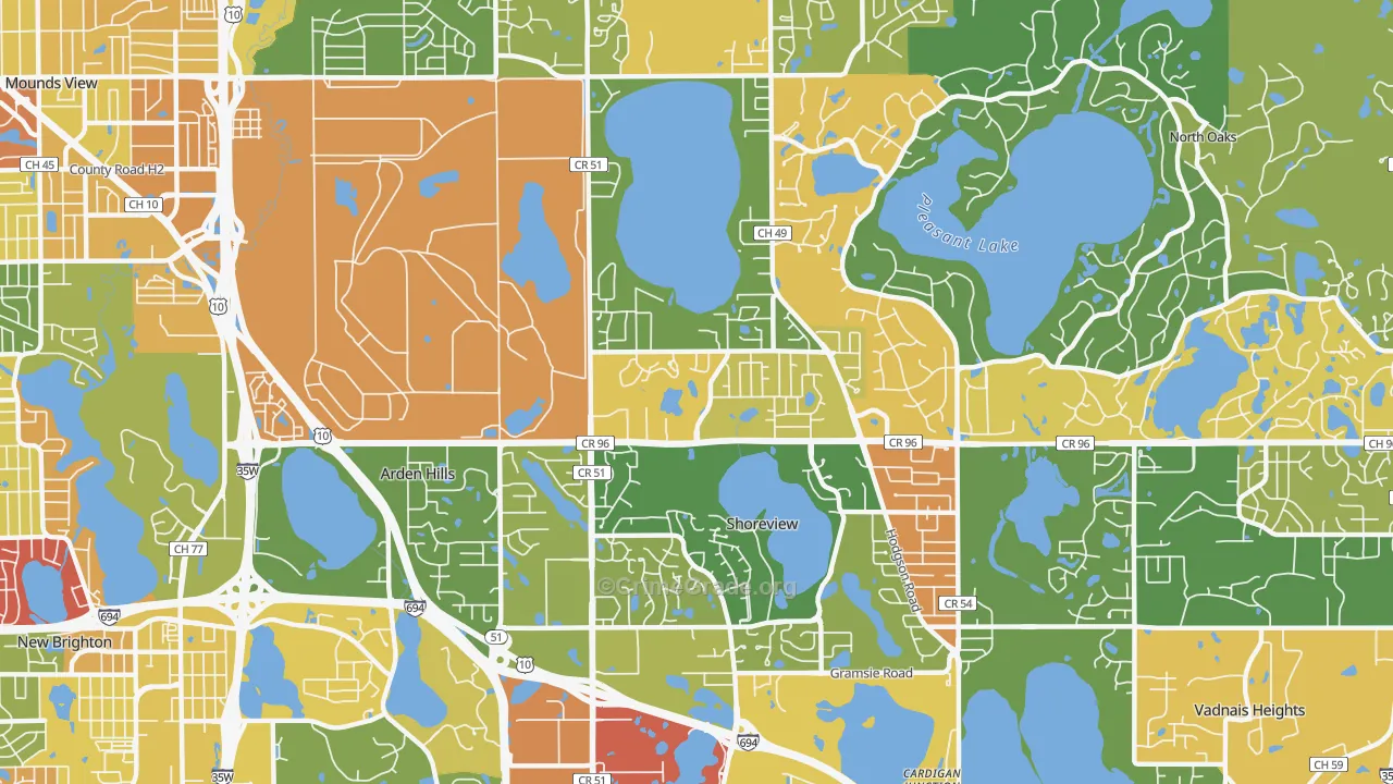 Shoreview, MN Map of Vandalism Rates